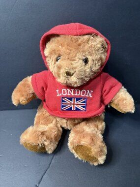 Keel Toys Plush London Bear In Red Velour Hoodie 8” Soft Stuffed Toy Souvenir